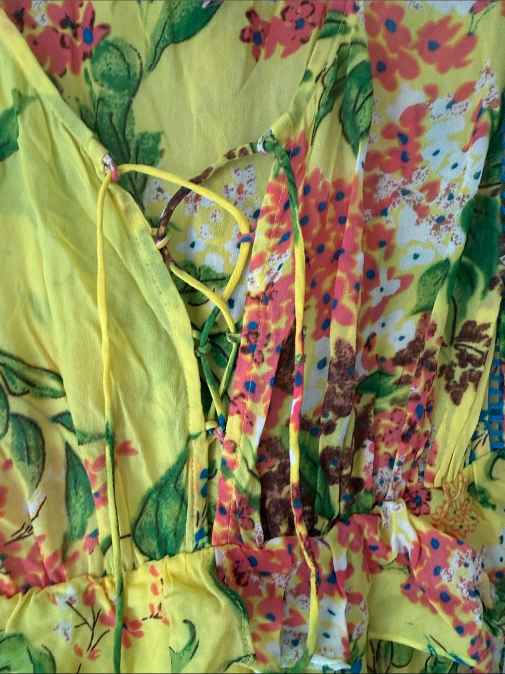 Plenty by Tracy Reese Yellow Floral Sheer Ruffle Flowy Maxi Dress Medium - Picture 4 of 8